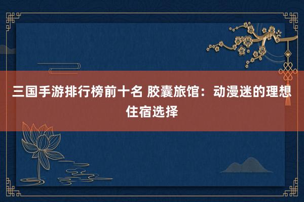三国手游排行榜前十名 胶囊旅馆：动漫迷的理想住宿选择