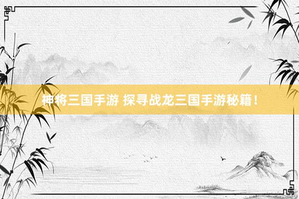 神将三国手游 探寻战龙三国手游秘籍！