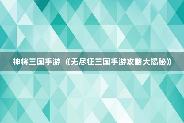 神将三国手游 《无尽征三国手游攻略大揭秘》