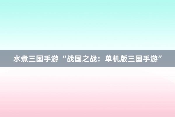 水煮三国手游 “战国之战：单机版三国手游”