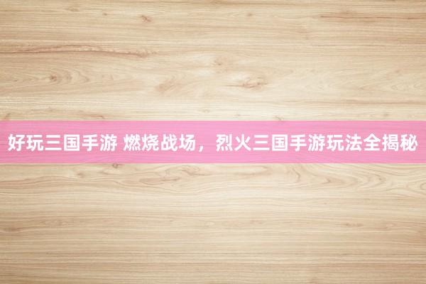 好玩三国手游 燃烧战场，烈火三国手游玩法全揭秘